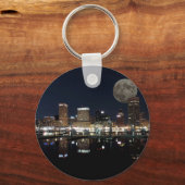 Downtown Baltimore Maryland Night Skyline Moon Sleutelhanger (Voorkant)