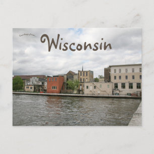 Downtown Janesville en Rock River Wisconsin Briefkaart