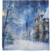 Downtown Night Wintersneeuw Douchegordijn (Voorkant)