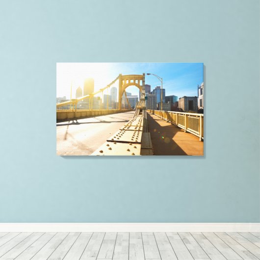 Downtown Pittsburgh Pennsylvania Canvas Afdruk (Insitu (Houten vloer))