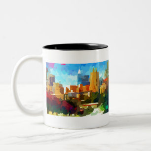 Downtown Raleigh North Carolina Skyline Tweekleurige Koffiemok