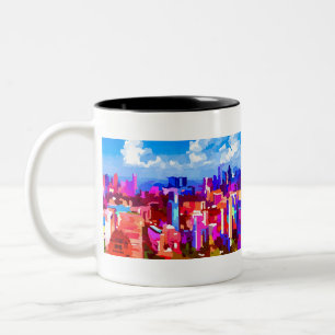 Downtown Singapore Skyline door Jon Baran Tweekleurige Koffiemok