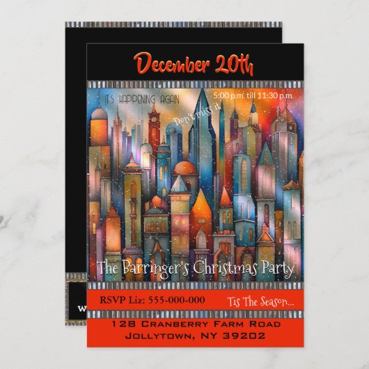 Downtown SnowyKnight Kerstfeest uitnodiging (Voorkant / Achterkant)