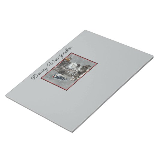 Downy Woodpecker in sneeuw - Originele foto Notitieblok (Schuin)