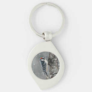 Downy Woodpecker in sneeuw - Originele foto Sleutelhanger