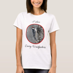 Downy Woodpecker in sneeuw - Originele foto T-shirt
