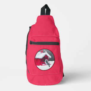 Downy Woodpecker op Red Feeder Originele Vogelkuns Sling Bag