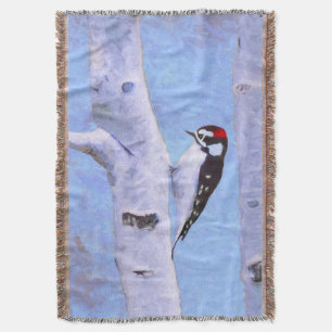 Downy Woodpecker Painting - Oorspronkelijke vogelk Deken