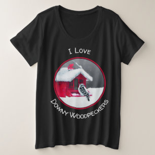 Downy Woodpecker Painting - Oorspronkelijke vogelk Grote Maat T-shirt