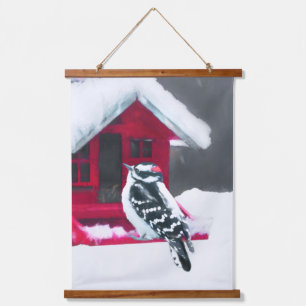 Downy Woodpecker Painting - Oorspronkelijke vogelk Hangend Wandkleed