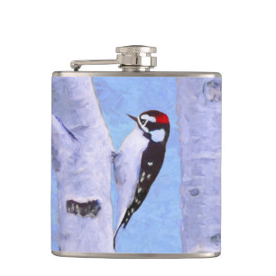 Downy Woodpecker Painting - Oorspronkelijke vogelk Heupfles