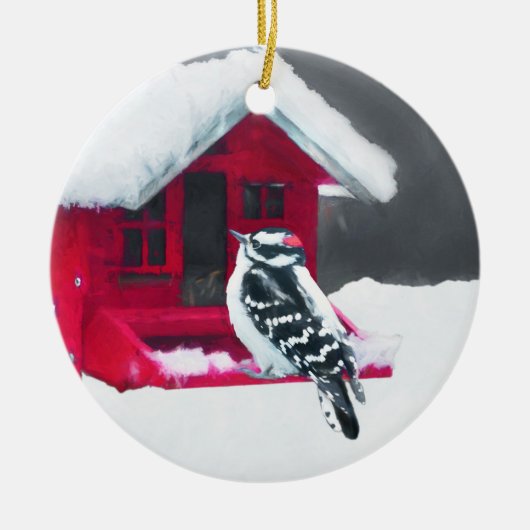 Downy Woodpecker Painting - Oorspronkelijke vogelk Keramisch Ornament (Voorkant)