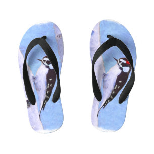 Downy Woodpecker Painting - Oorspronkelijke vogelk Kinder Teenslippers