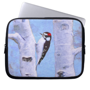 Downy Woodpecker Painting - Oorspronkelijke vogelk Laptop Sleeve