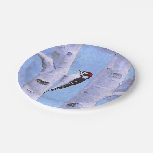 Downy Woodpecker Painting - Oorspronkelijke vogelk Papieren Bordje (Gekanteld)