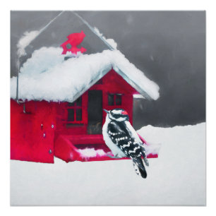 Downy Woodpecker Painting - Oorspronkelijke vogelk Perfect Poster