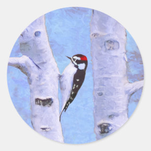 Downy Woodpecker Painting - Oorspronkelijke vogelk Ronde Sticker