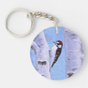 Downy Woodpecker Painting - Oorspronkelijke vogelk Sleutelhanger