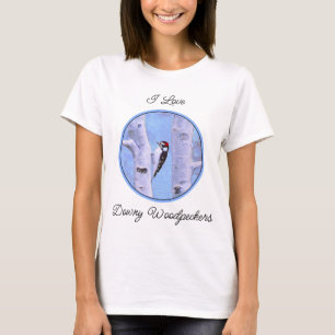 Downy Woodpecker Painting - Oorspronkelijke vogelk T-shirt