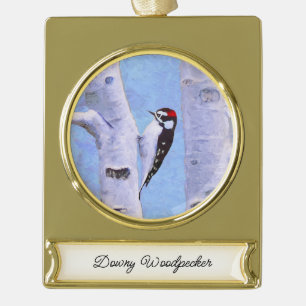 Downy Woodpecker Painting - Oorspronkelijke vogelk Verguld Banner Ornament