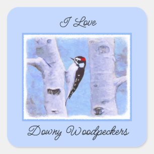 Downy Woodpecker Painting - Oorspronkelijke vogelk Vierkante Sticker