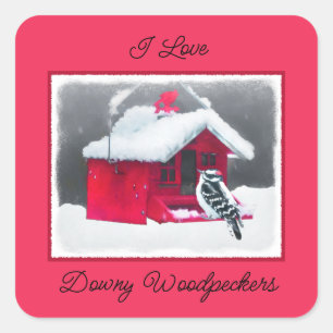 Downy Woodpecker Painting - Oorspronkelijke vogelk Vierkante Sticker