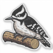 Downy Woodpecker vogel Custom-Cut Vinyl Sticker (Voorkant)