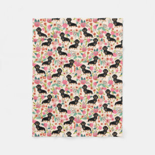 Doxie Blanket - zwarte en beige dachshunds - crème Fleece Deken