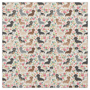 Doxie Bloemen Stof - schattige teckel stof print