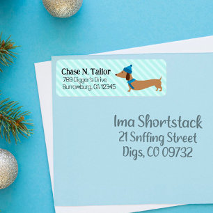 Doxie Christmas Blue Adresetiketten Etiket