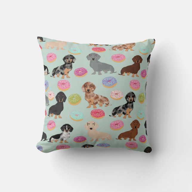 Doxie Dachshund Donuts werpen kussen (Voorkant)