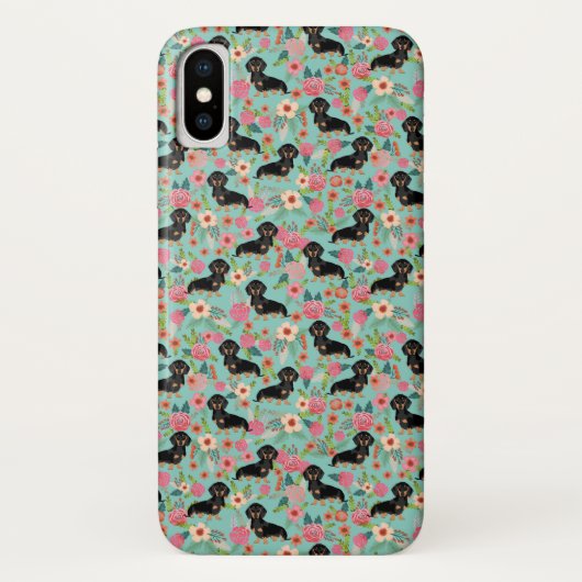 Doxie Floral phone case - black and tan doxie (Achterkant)