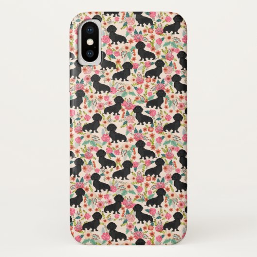 Doxie Floral phone case - black doxie - crème (Achterkant)