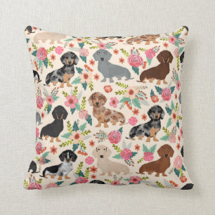 Doxie Florals kussen - schattige hond gooit kussen