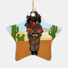Doxie Gunslinger Keramisch Ornament