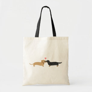 Doxie Smooch met hart Cartoon Wiener Dogs Tote Bag
