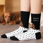 Doxie Teckel Dog Paw Print Zwart Wit Custom Sokken