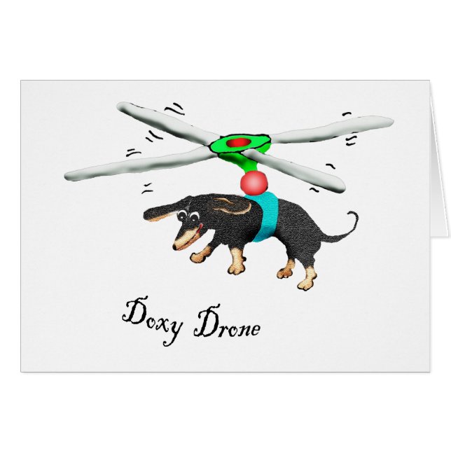 Doxy Drone, dachshund, vliegend met een drone (Voorkant Horizontaal)