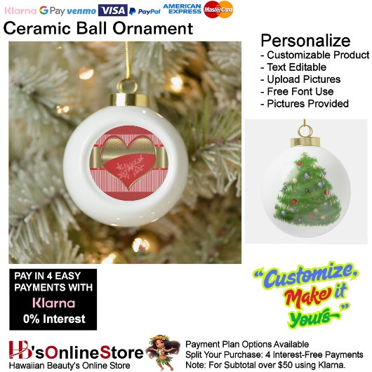 Dozen van Hearts Ceramic Ball Ornament