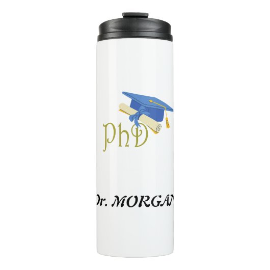 Dr. (Jouw naam) PhD Afstuderen Thermosbeker (Voorkant)