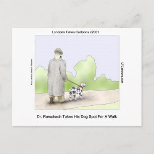 Dr Rorschach neemt hond Spot 4 mee wandelen Grappi Briefkaart