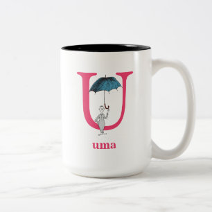 Dr. Seuss ABC: Brief U - roze Jouw namen toevoege Tweekleurige Koffiemok