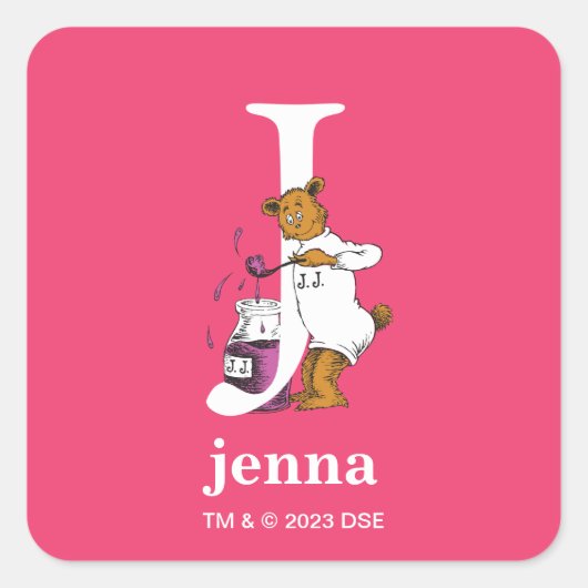 Dr. Seuss ABC: Letter J - White | Jouw namen toevo Vierkante Sticker (Voorkant)