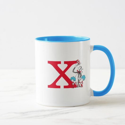 Dr. Seuss Cat in het Pet, ding één monogram X Mok (Rechts)