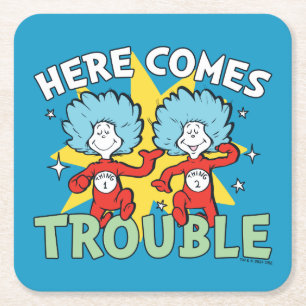 Dr. Seuss Ding Een Ding Twee Daar Komt Problemen Vierkante Kartonnen Onderzetter