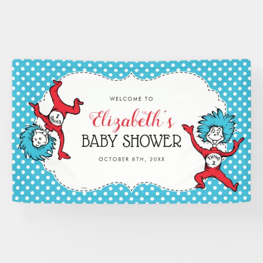 Dr Seuss ding één ding twee | Tweeling Baby shower Spandoek (Horizontaal)