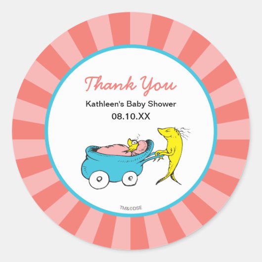 Dr. Seuss| Eén vis - Girl Baby shower Hartelijk da Ronde Sticker (Voorkant)