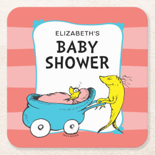 Dr. Seuss   Eén Vis - Meisje Baby Shower Vierkante Kartonnen Onderzetter