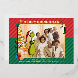 Dr. Seuss Grinch Familie Foto Kerstkaart Folie Feestdagenkaart