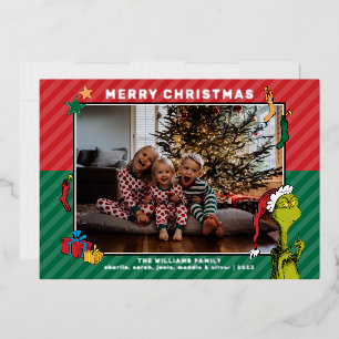 Dr. Seuss Grinch Familie Foto Vakantie Folie Feestdagenkaart